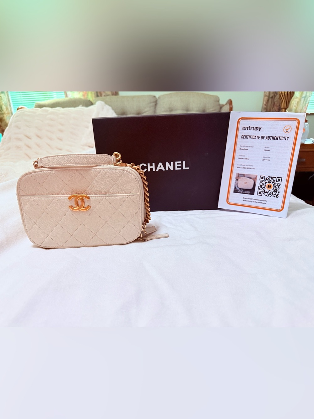 CHANEL caviar Cream Quilted Crossbody Camera Bag with Gold Hardware